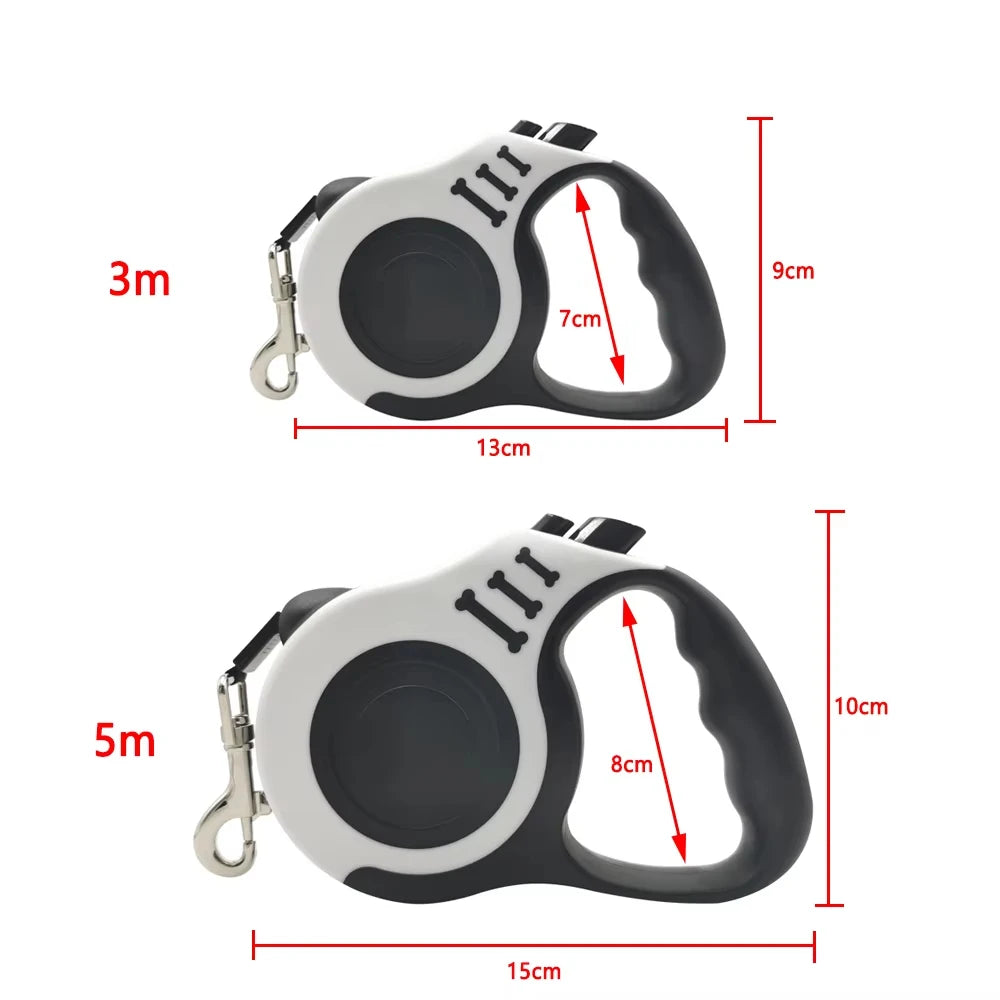 Laisse pour chien de 3 m 5 m pour petits chiens et chats, rétractable automatique, en nylon durable, pour chiot, promenade, randonnée, corde de traction